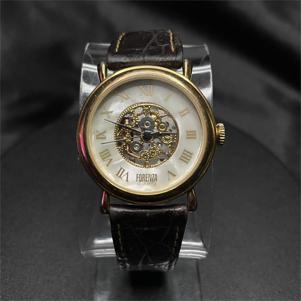 Forenza Women’s Quartz Skeleton MOP Dial Roman Numerals Gold Case Leather 33mm